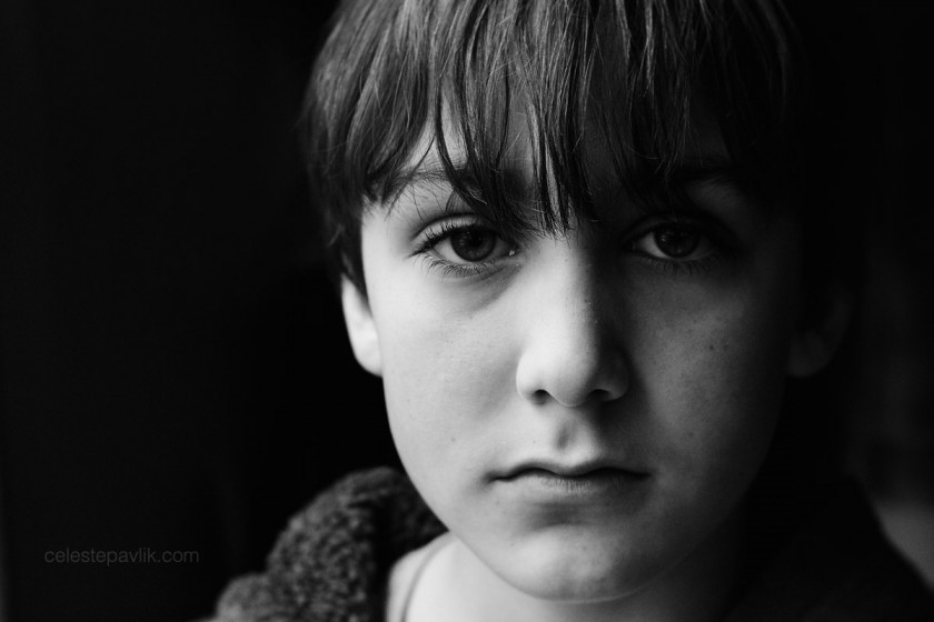 black and white portrait of boy by Celeste Pavlik